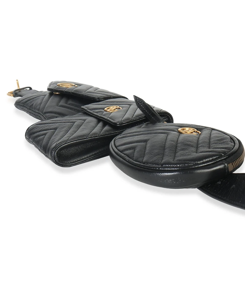 Pre-Owned Gucci Black Matelasse Calfskin Gg Marmont Triple Pouch Belt Bag