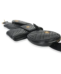 Pre-Owned Gucci Black Matelasse Calfskin Gg Marmont Triple Pouch Belt Bag