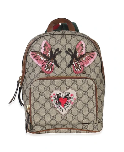 Pre-Owned Gucci Beige Gg Supreme Canvas Web Butterfly Embroidered Small Day Backpack