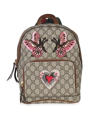 Pre-Owned Gucci Beige Gg Supreme Canvas Web Butterfly Embroidered Small Day Backpack