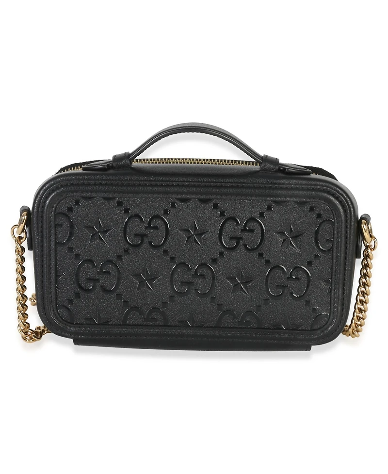 Pre-Owned Gucci Black Gg Star Embossed Calfskin Mini Gg Chain Bag