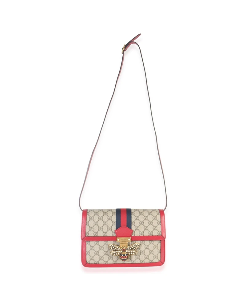 Pre-Owned Gucci Red Calfskin Gg Supreme Canvas Medium Margaret Shoulder Bag