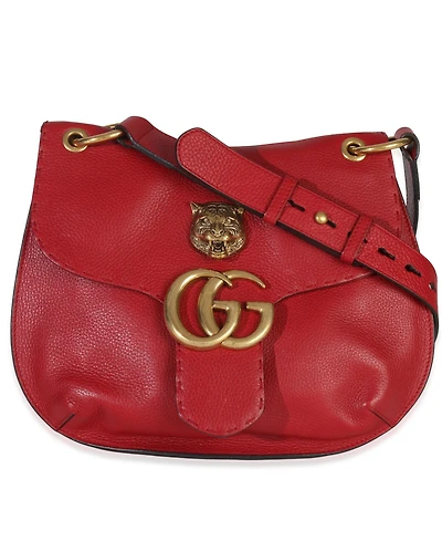 Pre-Owned Gucci Red Cellarius Calfskin Feline Gg Marmont Flap Shoulder Bag