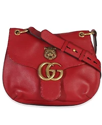 Pre-Owned Gucci Red Cellarius Calfskin Feline Gg Marmont Flap Shoulder Bag