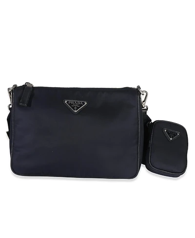 Pre-Owned Prada Navy Re-Nylon and Saffiano Leather Trim Shoulder Bag