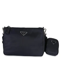 Pre-Owned Prada Navy Re-Nylon and Saffiano Leather Trim Shoulder Bag