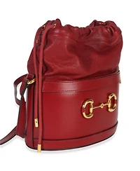 Pre-Owned Gucci Red Calfskin Horsebit 1955 Drawstring Bucket Bag