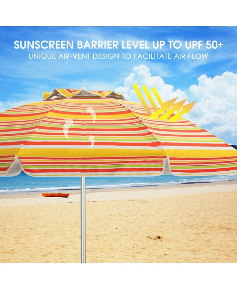Gouun 6.5 ft Portable Beach Umbrella with Upf 50+ Sun Protection Sand Anchor and Carry Bag