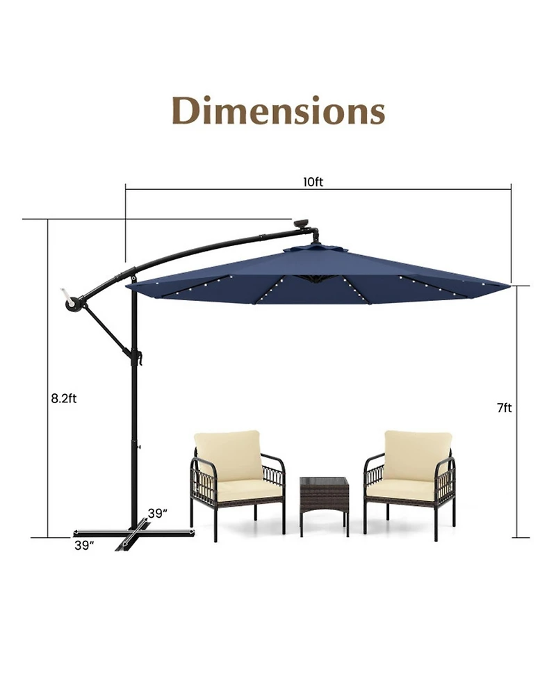 Gouun 10 ft Solar Led Cantilever Patio Umbrella with 40 Lights Cross Base and Tilt
