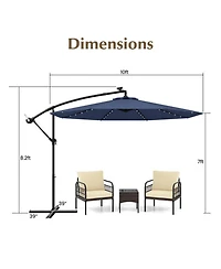 Gouun 10 ft Solar Led Cantilever Patio Umbrella with 40 Lights Cross Base and Tilt