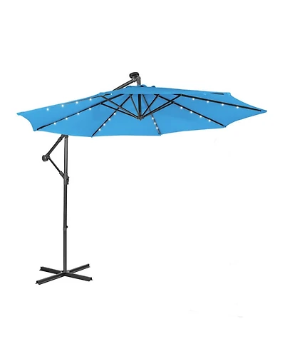 Gouun 10 ft Solar Powered Cantilever Patio Umbrella with 32 Led Lights and Tilt System