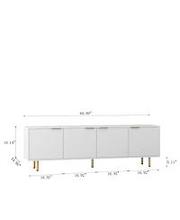 Rainsken Modern Fluted Tv Cabinet for 55+ Inch Tv, Media Console Entertainment Center with 4 Storage Cabinets and Metal Handles for Living Room