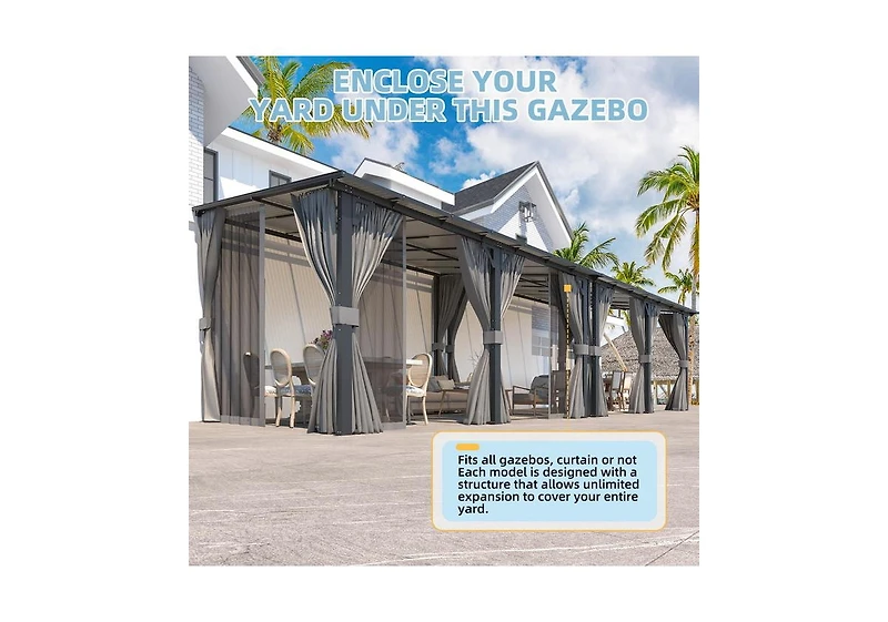 Aecojoy 20'x12' Wall Gazebo with Curtains and Mosquito Netting