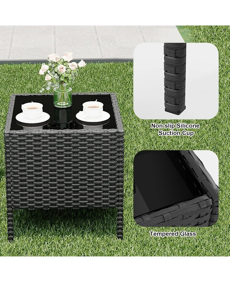 gaomon 3-Piece All-Weather Patio Conversation Set, Pe Rattan Armchairs and Glass Table