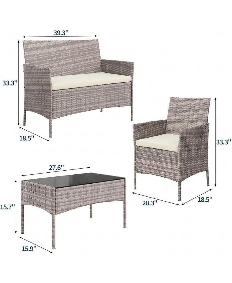 gaomon 4-Piece Rattan Patio Furniture Set with Upholstered Sofa and Coffee Table