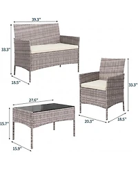 gaomon 4-Piece Rattan Patio Furniture Set with Upholstered Sofa and Coffee Table