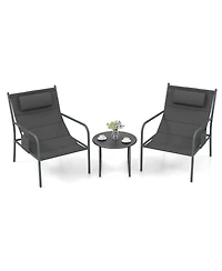 Gymax 3 Piece Patio Set Outdoor Table and Chairs Bistro Set Small Front Porch Balcony Furniture