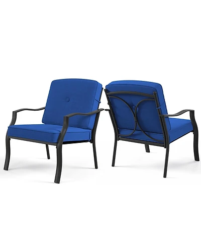 Gymax 2 Pcs Patio Metal Chairs Outdoor Dining Seat Heavy Duty with Cushions Garden
