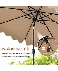 Gouun 9 ft Patio Umbrella with Push-Button Tilt Crank Handle and Ruffled Edge Design