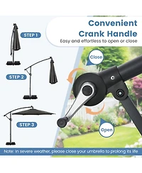 Gouun 10 ft Solar Offset Umbrella with 96 Led Lights 9 Modes Weighted Base and 360 Rotation