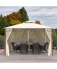 Gouun 12 x 10 ft Outdoor Patio Gazebo with Mesh Netting Two-Tier Vented Roof and Stakes