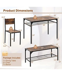 Sugift Industrial Style Rectangular Kitchen Table with Bench and Chairs.
