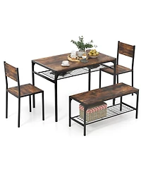 Sugift Industrial Style Rectangular Kitchen Table with Bench and Chairs.