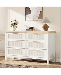 gaomon 6 Drawer Ribbed Wooden Dresser, 47.5 Inch Wide Bedroom Storage Dresser and Tv Stand