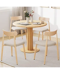 Gymax Modern Upholstered Dining Chairs Set of Linen Fabric Mid-Century Modern Accent Armless Chair w/ Wood-Like Metal Legs