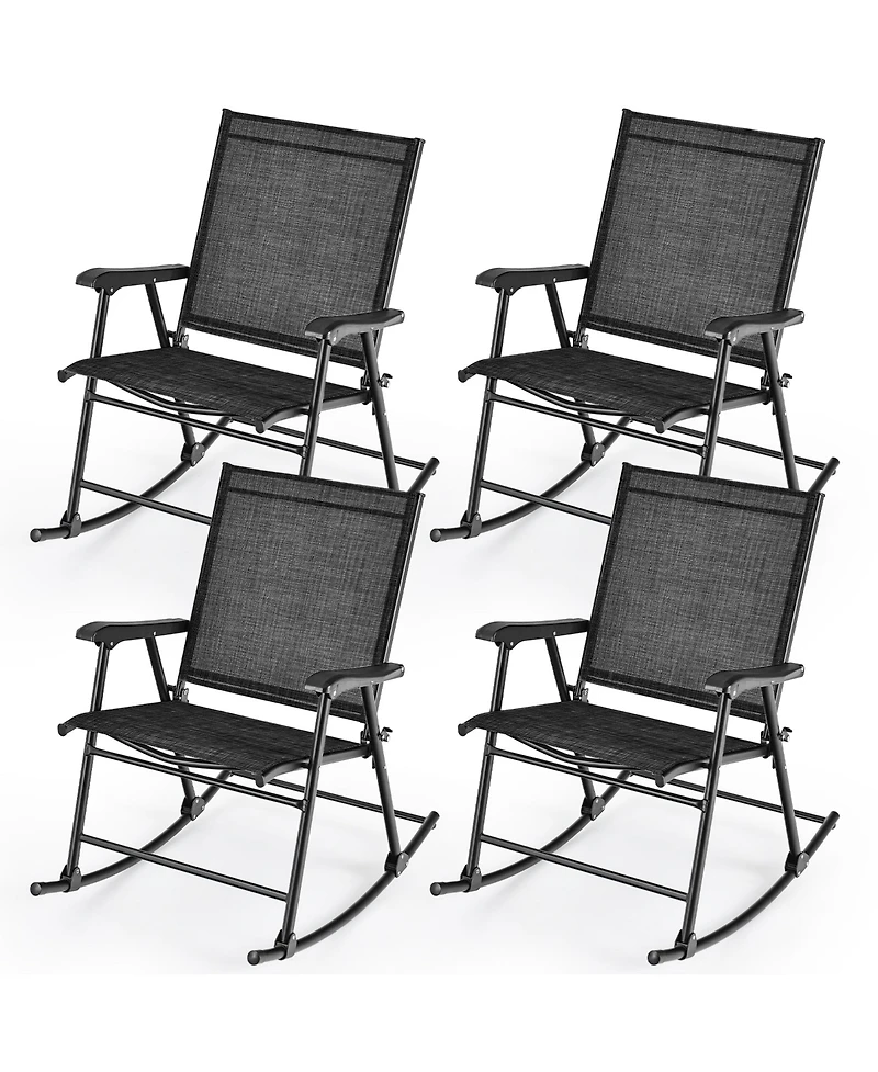 Gymax 4pcs Patio Folding Rocking Chair Heavy-Duty Metal Frame Rockers Outdoor