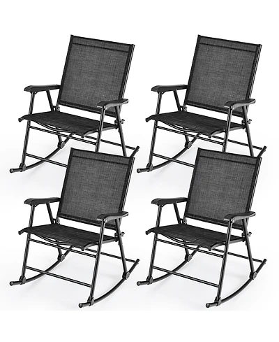 Gymax 4pcs Patio Folding Rocking Chair Heavy-Duty Metal Frame Rockers Outdoor