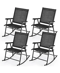 Gymax 4pcs Patio Folding Rocking Chair Heavy-Duty Metal Frame Rockers Outdoor