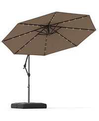 Gouun 10 ft Solar Led Offset Hanging Umbrella with 32 Lights Infinite Tilt and Weighted Base