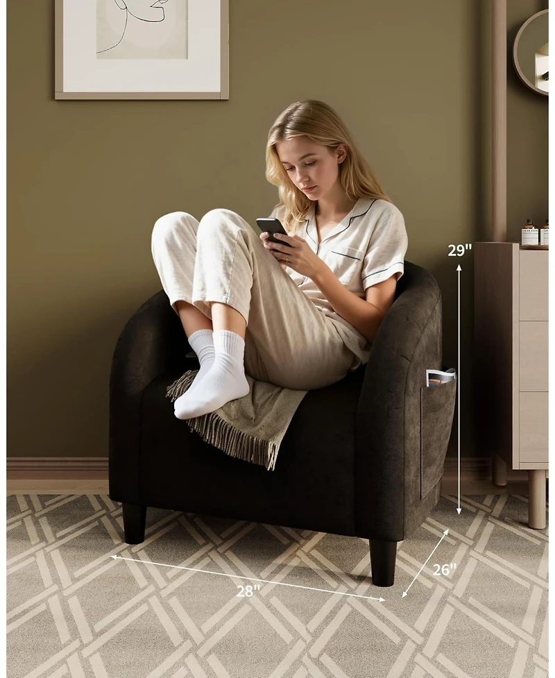 gaomon Velvet Accent Chair Club Cozy Armrest Upholstered Barrel with Solid Legs for Living Room Bedroom Study Waiting