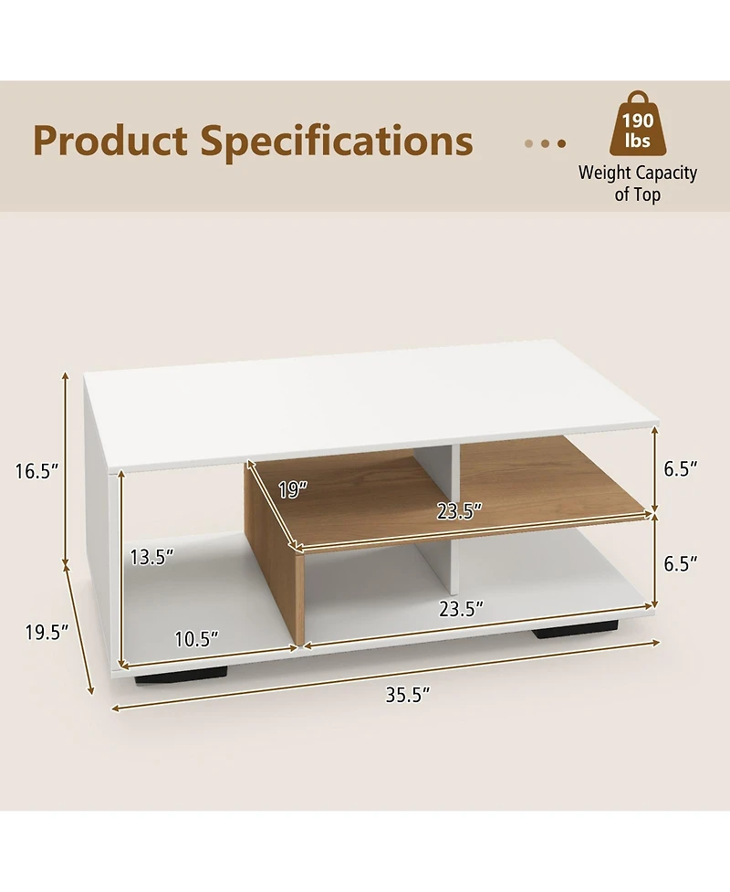 Slickblue Coffee Table with L Shaped Middle Shelf