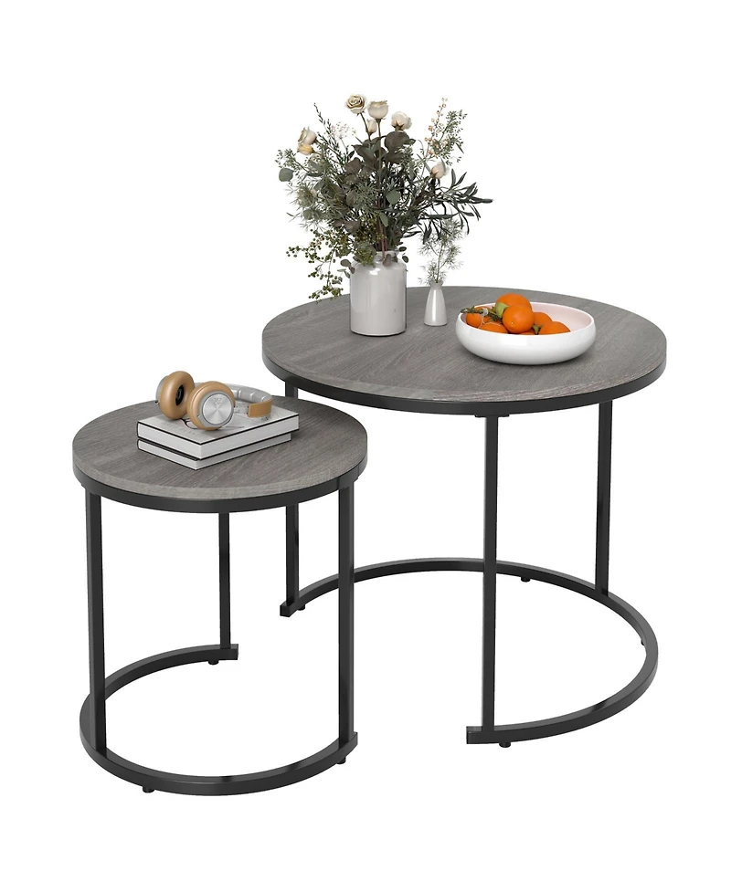 Slickblue Oak Round Nesting Coffee Tables Set of 2 Stackable