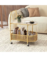 Slickblue Glass Coffee Table 2 Tier Mobile with Bear Design