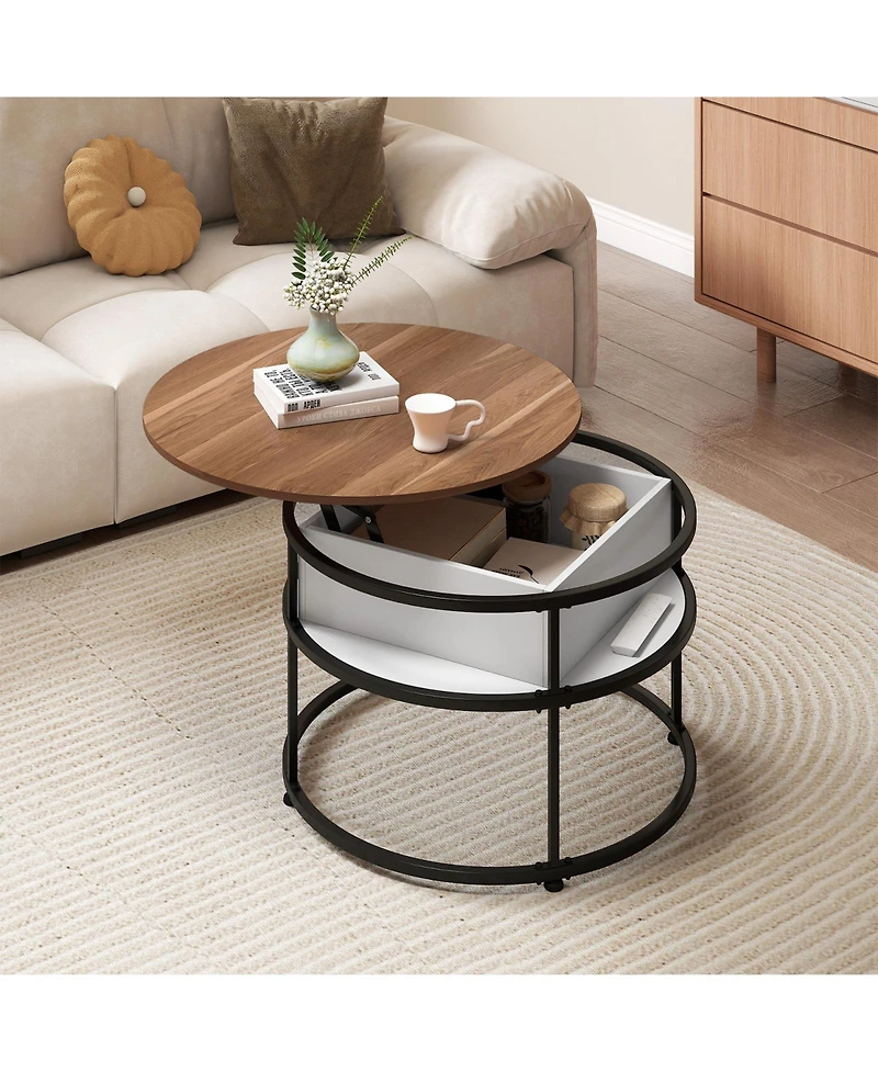 Slickblue Coffee Table Round Lift Top with Hidden Storage and Side Shelves