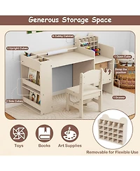 Sugift Kids Art Table and Chair Set with Paper Roll Holder Cabinet
