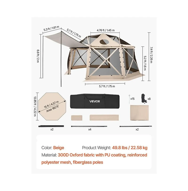 Slickblue Screen Tent Canopy Shelter for 12-15 People