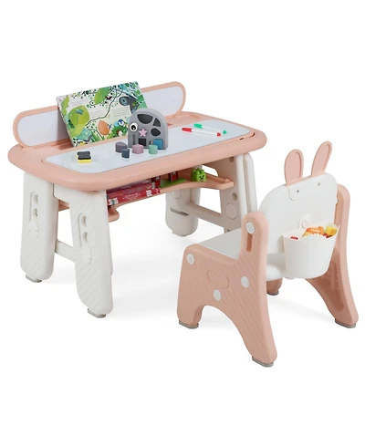 Slickblue Table and Chair Set for Kids with Flip-Top Bookshelf Storage
