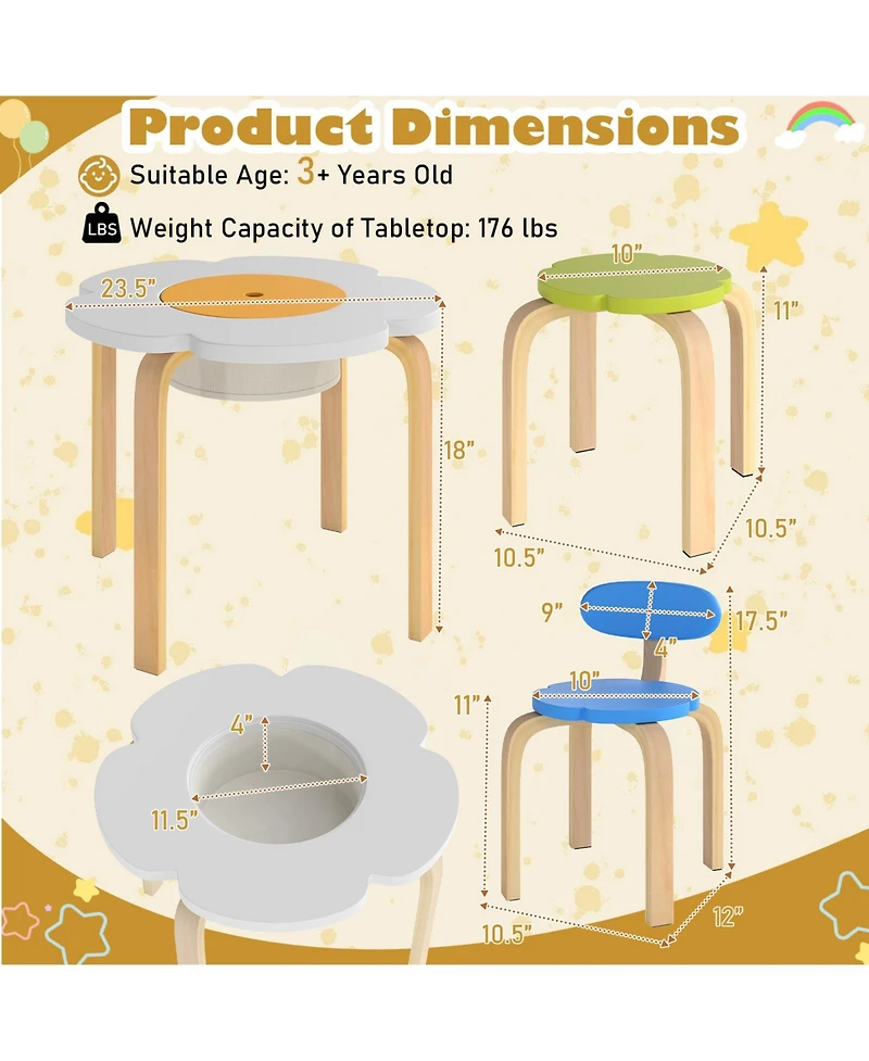 Sugift Flower Shaped Kids Activity Table Set with Chairs and Stools