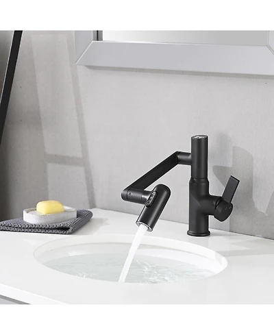 Busdays Bathroom Sink Faucet with Spray Function, Temperature Display, Anti-Slip Switch, Hot and Cold Controls, and 360degree(s) Swivel Spout