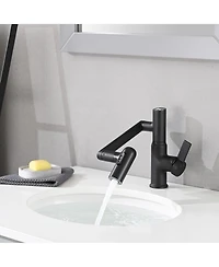 Busdays Bathroom Sink Faucet with Spray Function, Temperature Display, Anti-Slip Switch, Hot and Cold Controls, and 360degree(s) Swivel Spout