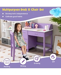 Sugift Kids Wooden Writing Desk Set with Drawer and Storage Cabinet