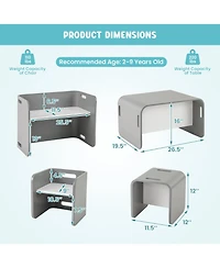 Sugift 3 Piece Kids Wooden Table and Chair Set for Playroom