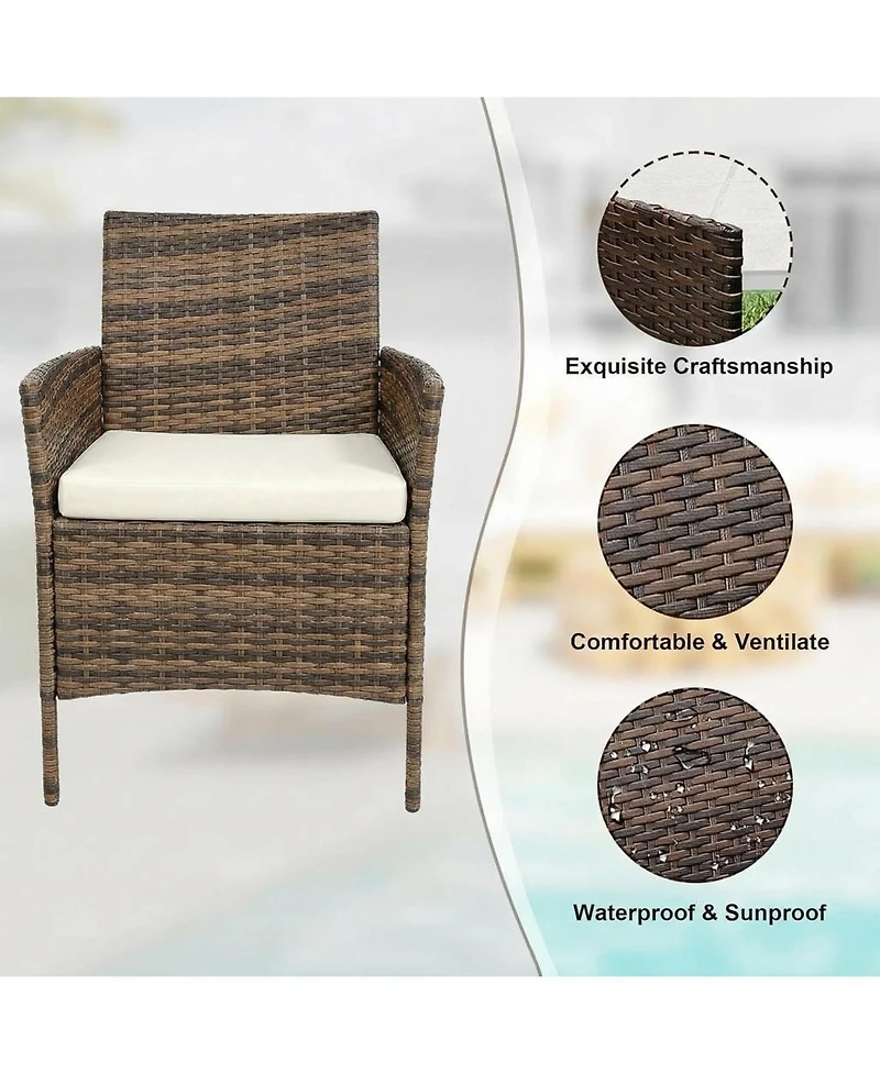 gaomon 3-Piece Rattan Patio Furniture Set, 2 Chairs and Coffee Table, Gradient