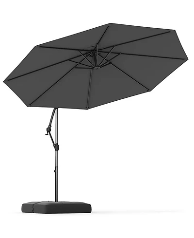 Gouun 10 ft Cantilever Patio Umbrella with Infinite Tilt 360-Degree Rotation and Weighted Base