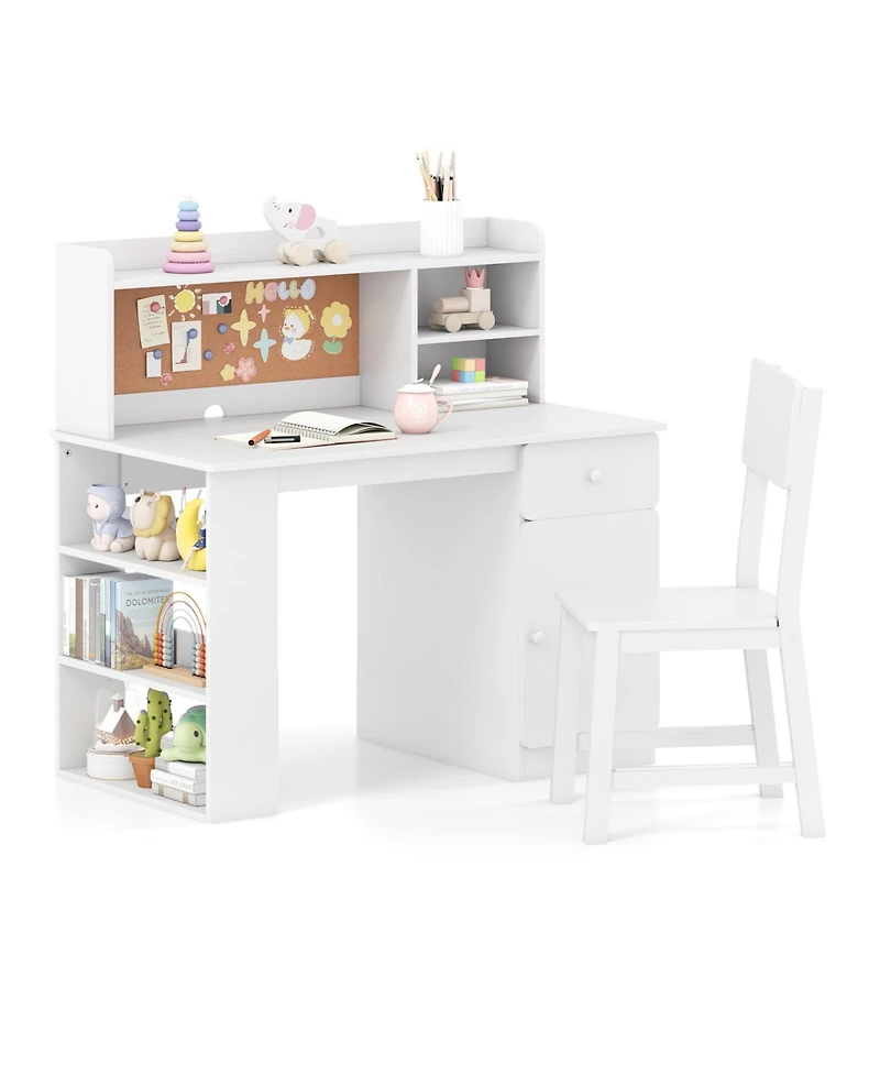 Sugift Kids Desk and Chair Set with Hutch and Side Storage Shelf