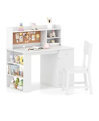 Sugift Kids Desk and Chair Set with Hutch and Side Storage Shelf